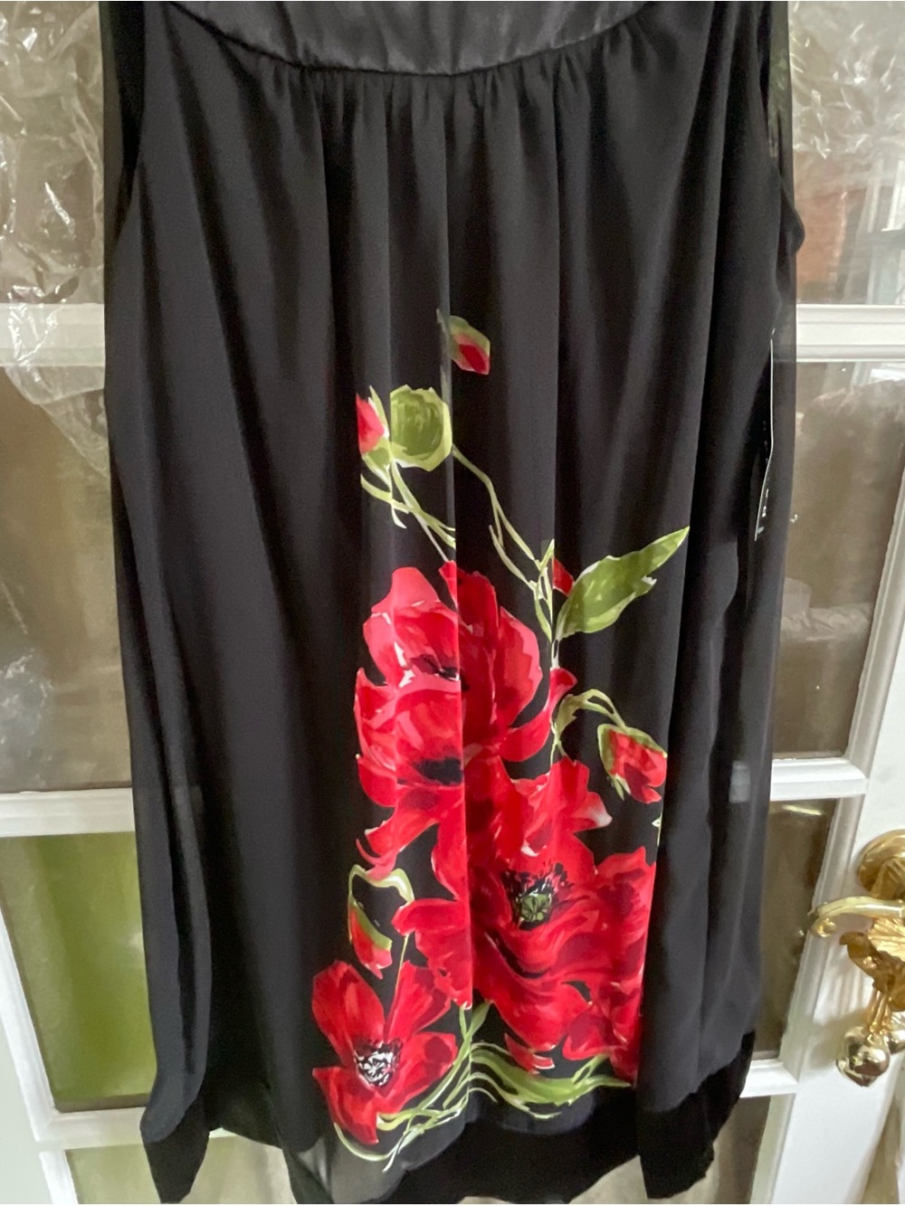 connected apparel Black Maxi Skirt with Red Floral Print